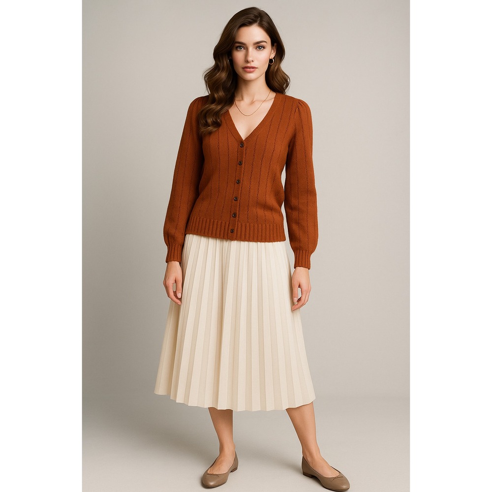 Sheridan Square Cardigan Womens L Orange Button Up Scalloped Cottagecore Grandma